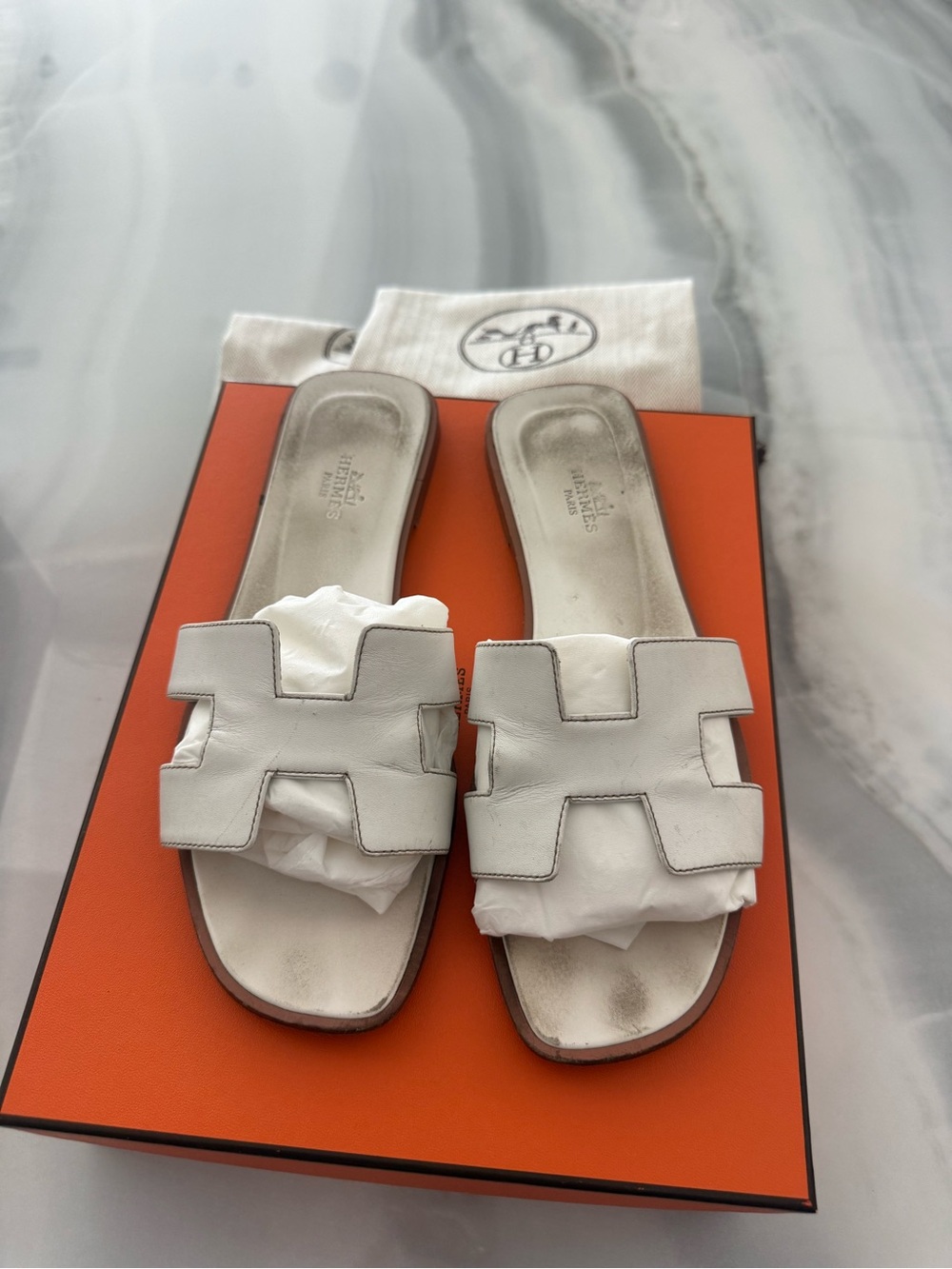 White Oran Leather Slide Sandals - Women - Picture 2 of 14